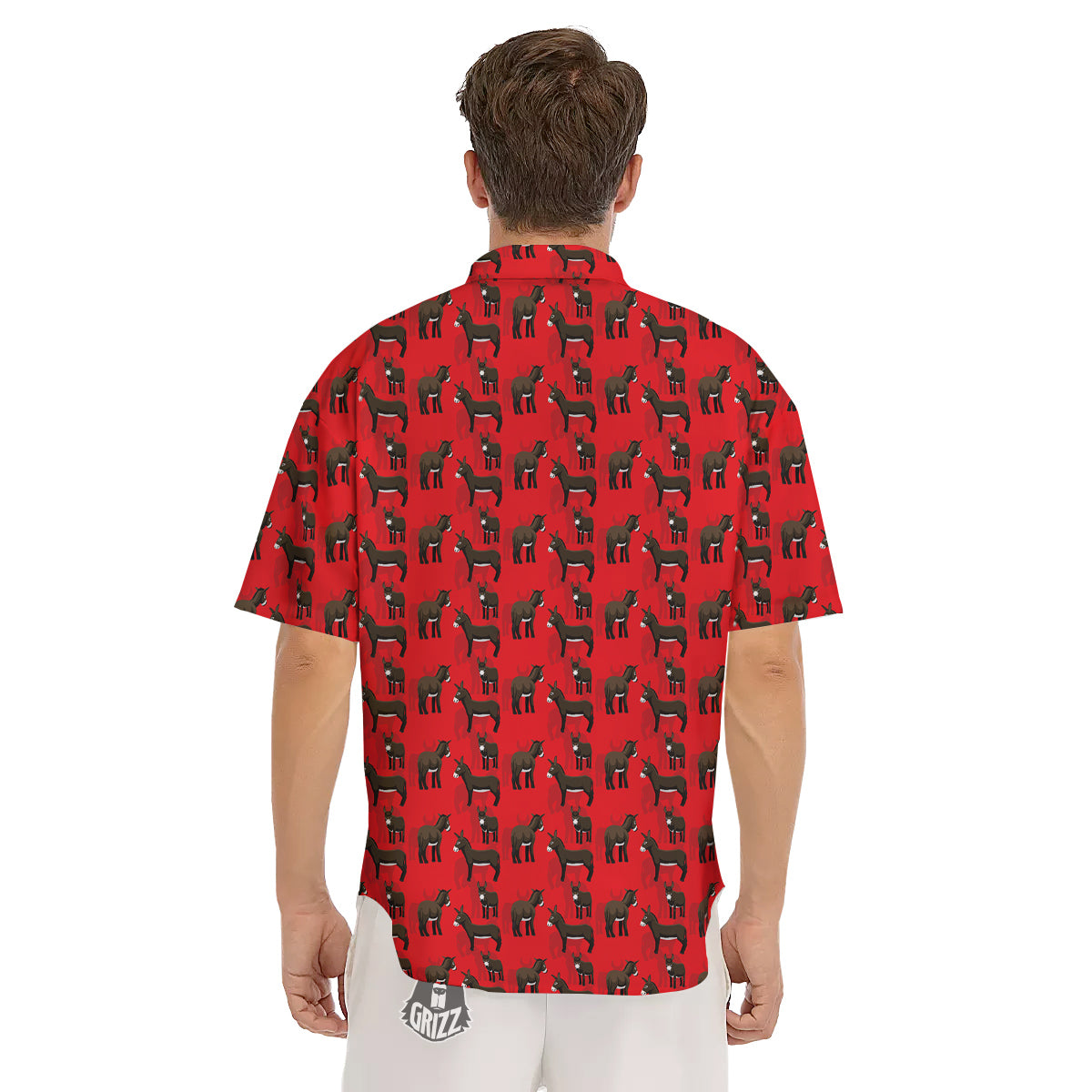 Donkey Balearic Cartoon Print Pattern Men's Short Sleeve Shirts-grizzshop