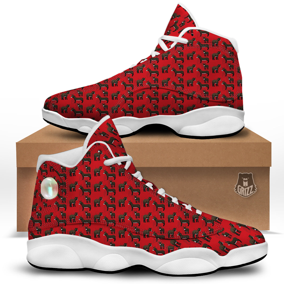 Donkey Balearic Cartoon Print Pattern White Basketball Shoes-grizzshop