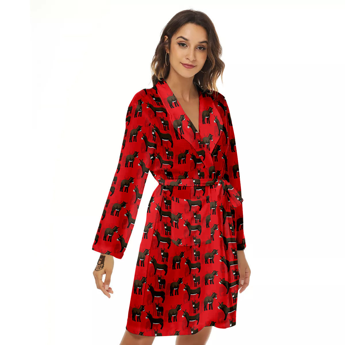 Donkey Balearic Cartoon Print Pattern Women's Robe-grizzshop