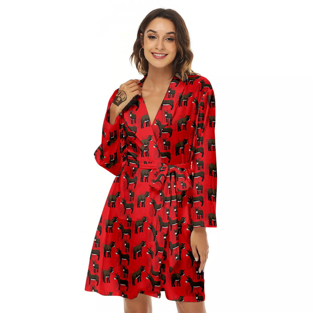 Donkey Balearic Cartoon Print Pattern Women's Robe-grizzshop