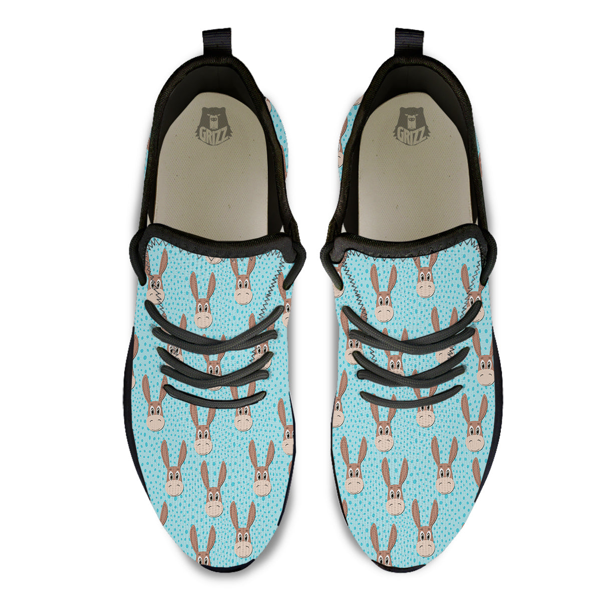 Donkey Cute Cartoon Print Pattern Black Athletic Shoes-grizzshop