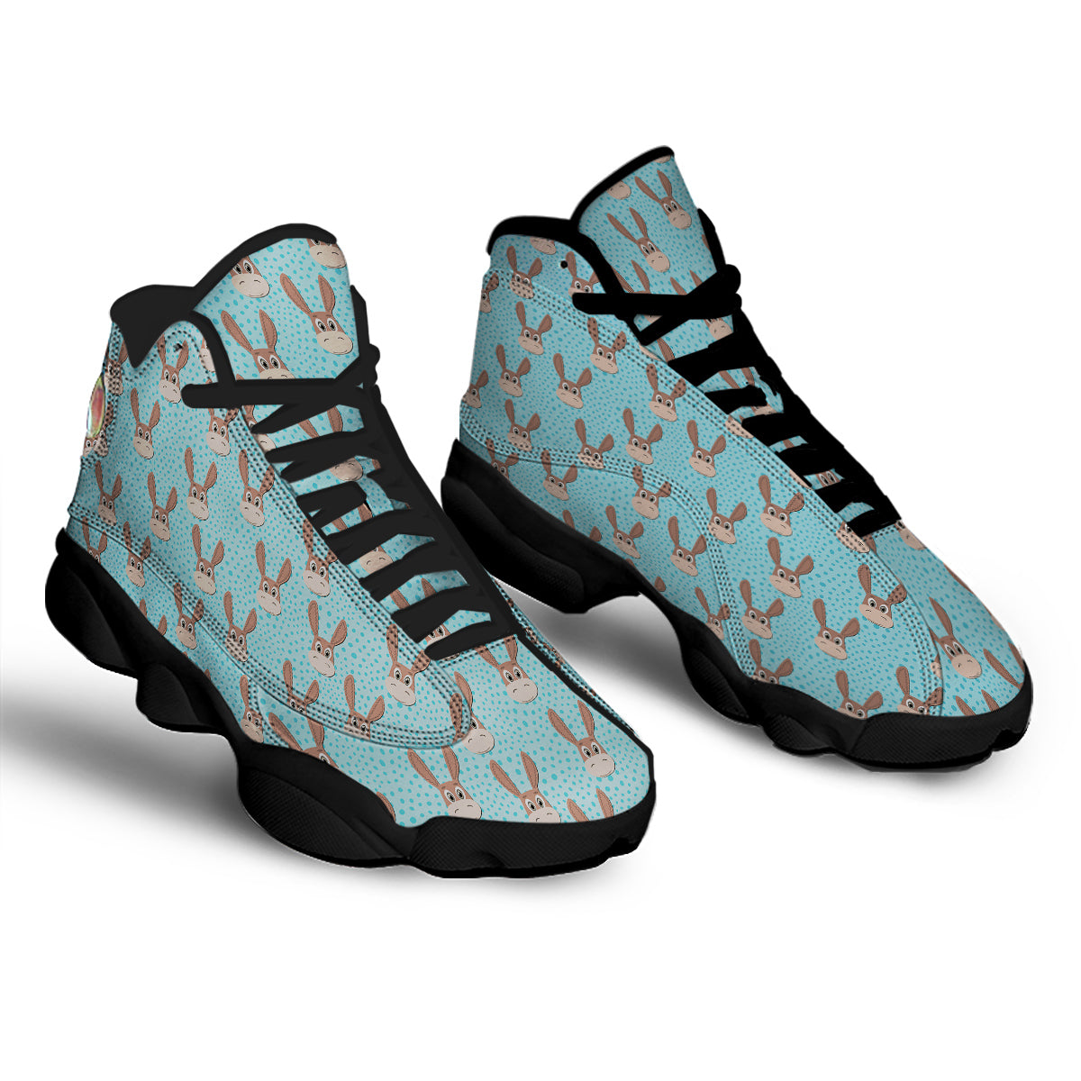 Donkey Cute Cartoon Print Pattern Black Basketball Shoes-grizzshop
