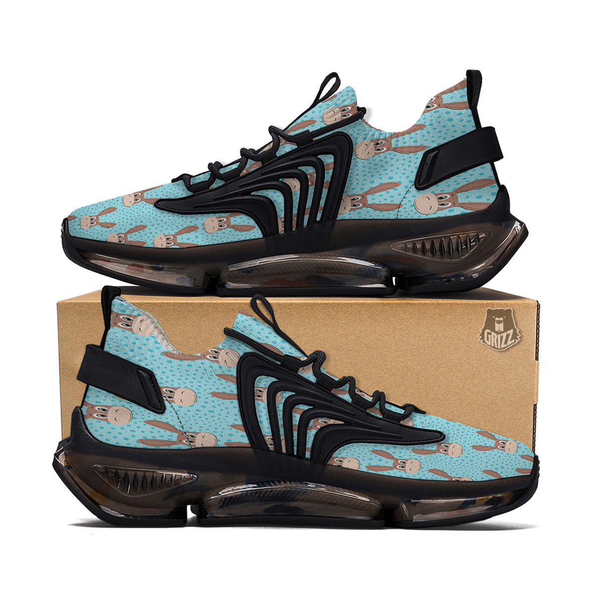 Donkey Cute Cartoon Print Pattern Black Gym Shoes-grizzshop