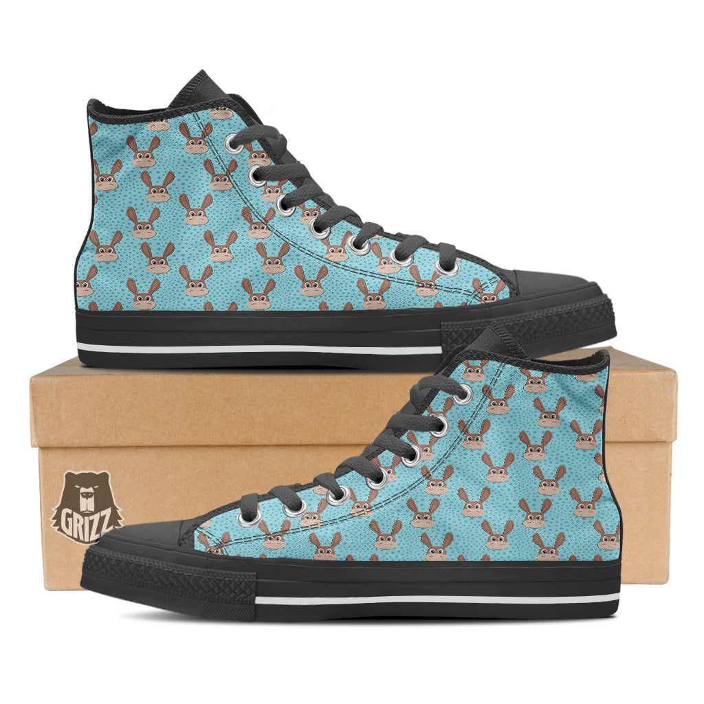 Donkey Cute Cartoon Print Pattern Black High Top Shoes-grizzshop
