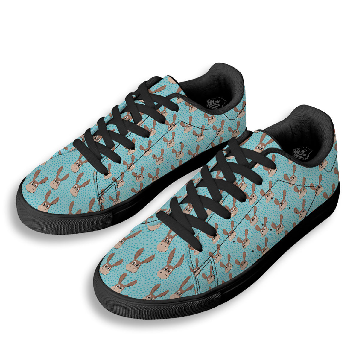 Donkey Cute Cartoon Print Pattern Black Low Top Sneakers-grizzshop