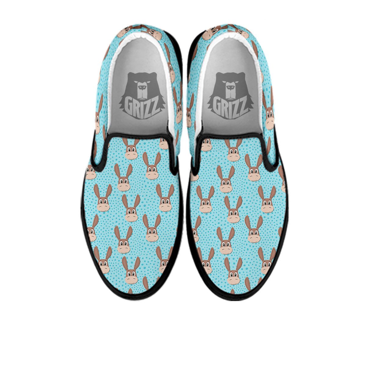 Donkey Cute Cartoon Print Pattern Black Slip On Shoes-grizzshop