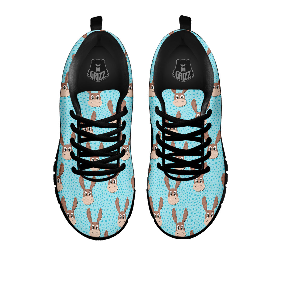 Donkey Cute Cartoon Print Pattern Black Sneaker-grizzshop