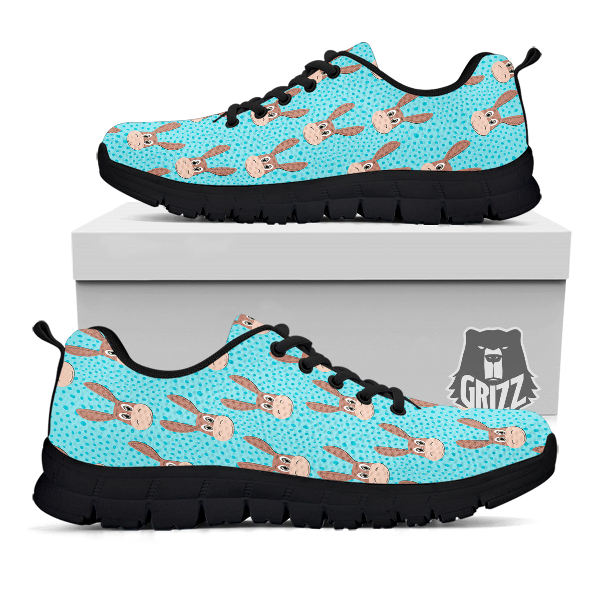Donkey Cute Cartoon Print Pattern Black Sneaker-grizzshop