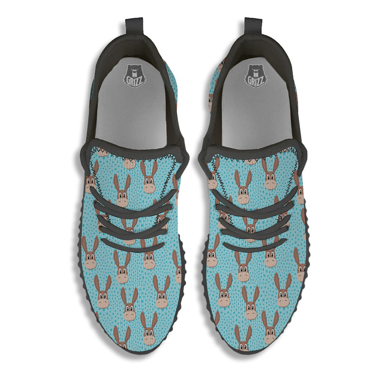 Donkey Cute Cartoon Print Pattern Black Walking Shoes-grizzshop