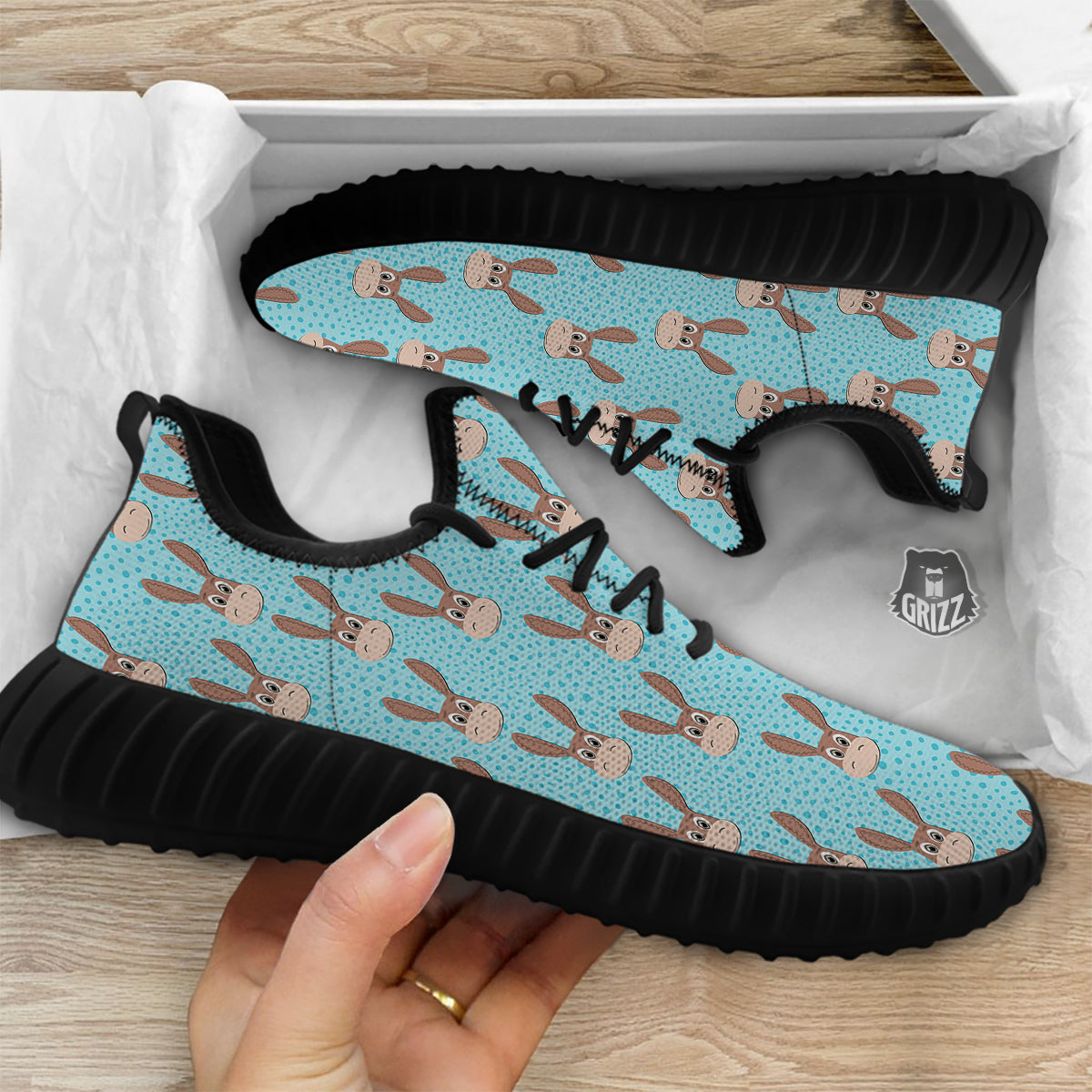 Donkey Cute Cartoon Print Pattern Black Walking Shoes-grizzshop