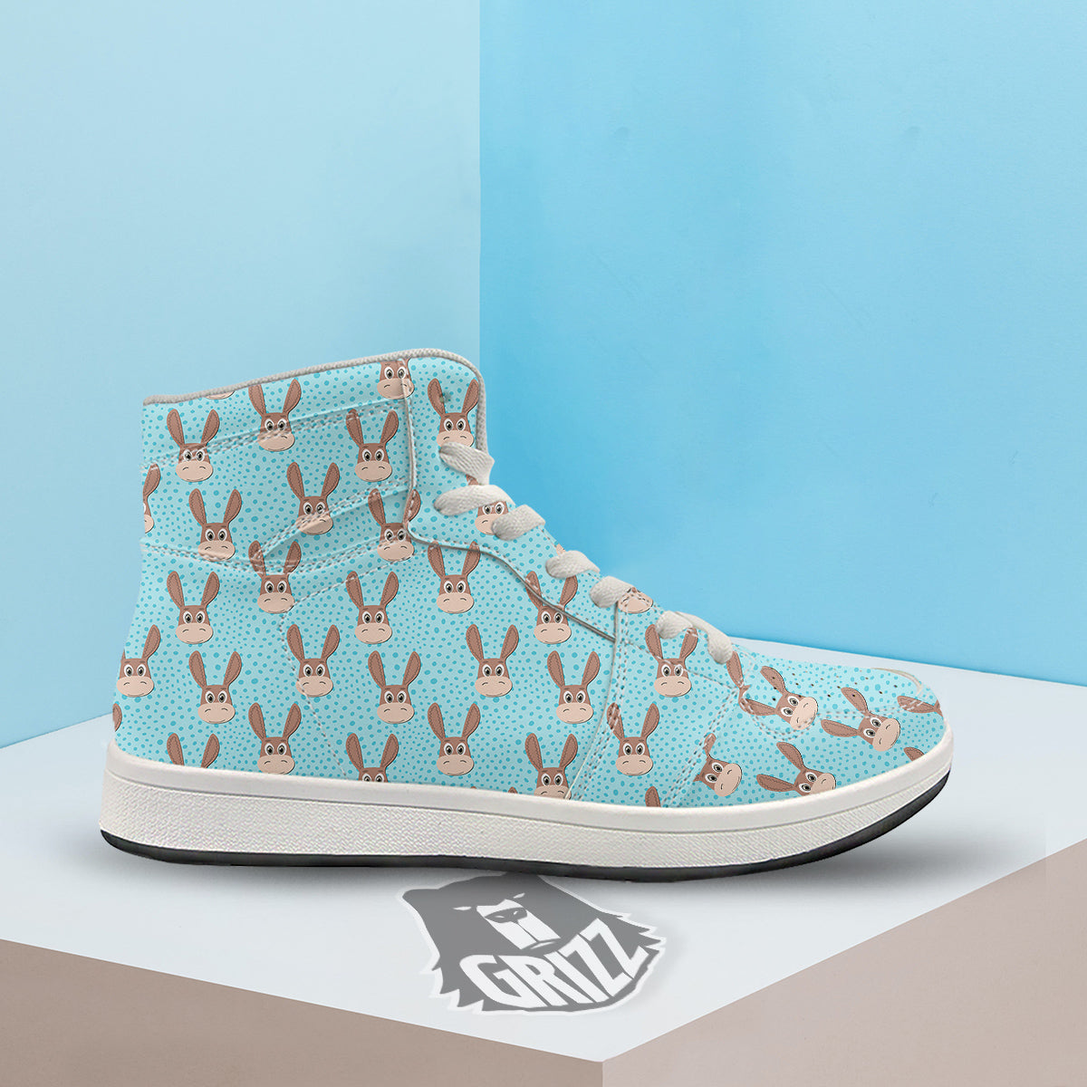Donkey Cute Cartoon Print Pattern High Top Sneakers-grizzshop