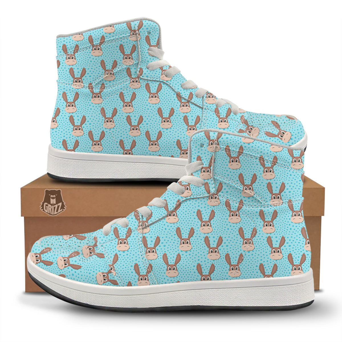 Donkey Cute Cartoon Print Pattern High Top Sneakers-grizzshop