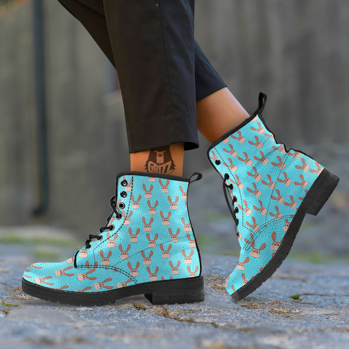 Donkey Cute Cartoon Print Pattern Leather Boots-grizzshop
