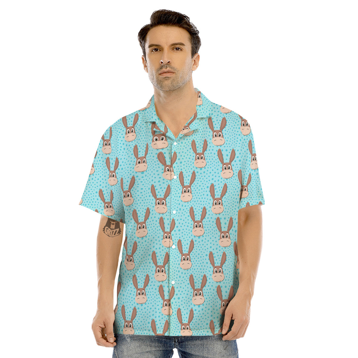 Donkey Cute Cartoon Print Pattern Men's Hawaiian Shirt-grizzshop