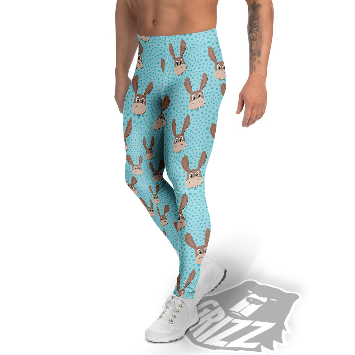 Donkey Cute Cartoon Print Pattern Men's Leggings-grizzshop