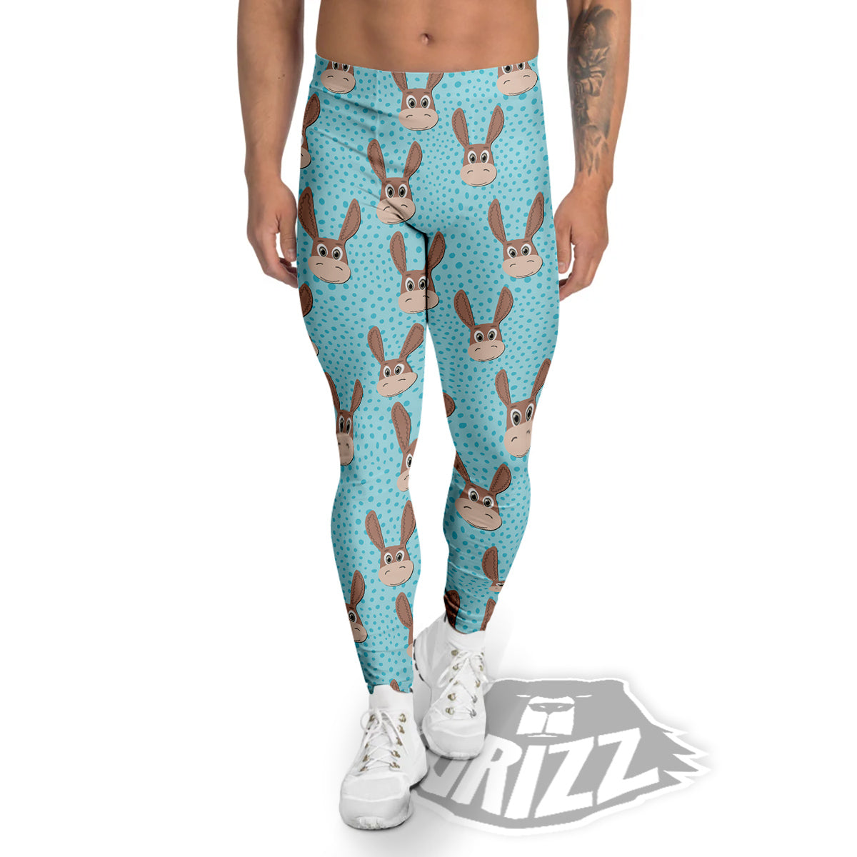 Donkey Cute Cartoon Print Pattern Men's Leggings-grizzshop