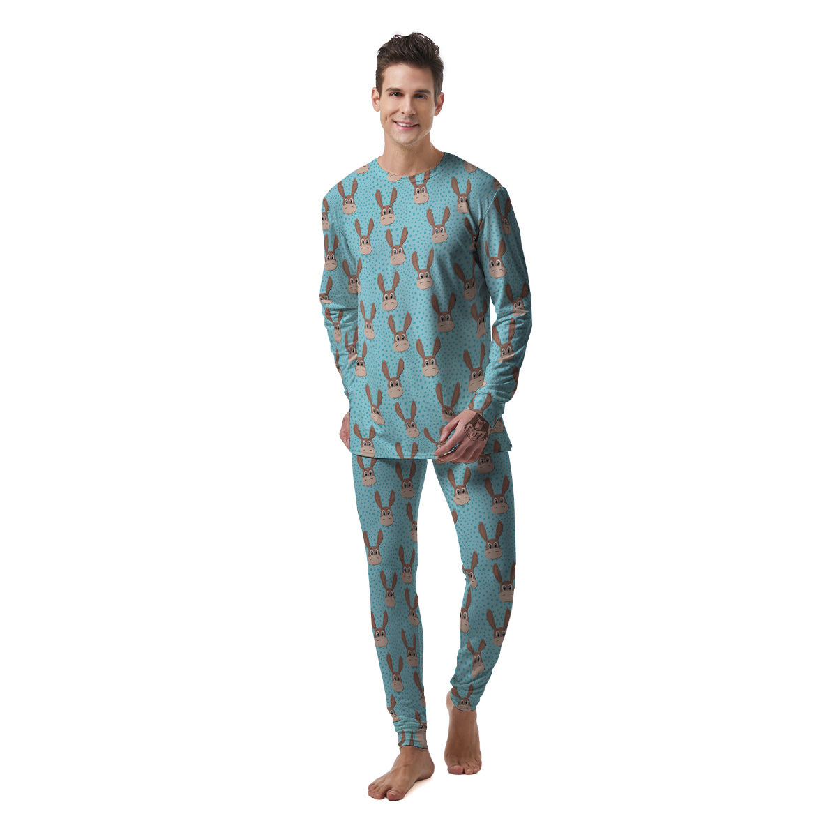 Donkey Cute Cartoon Print Pattern Men's Pajamas-grizzshop