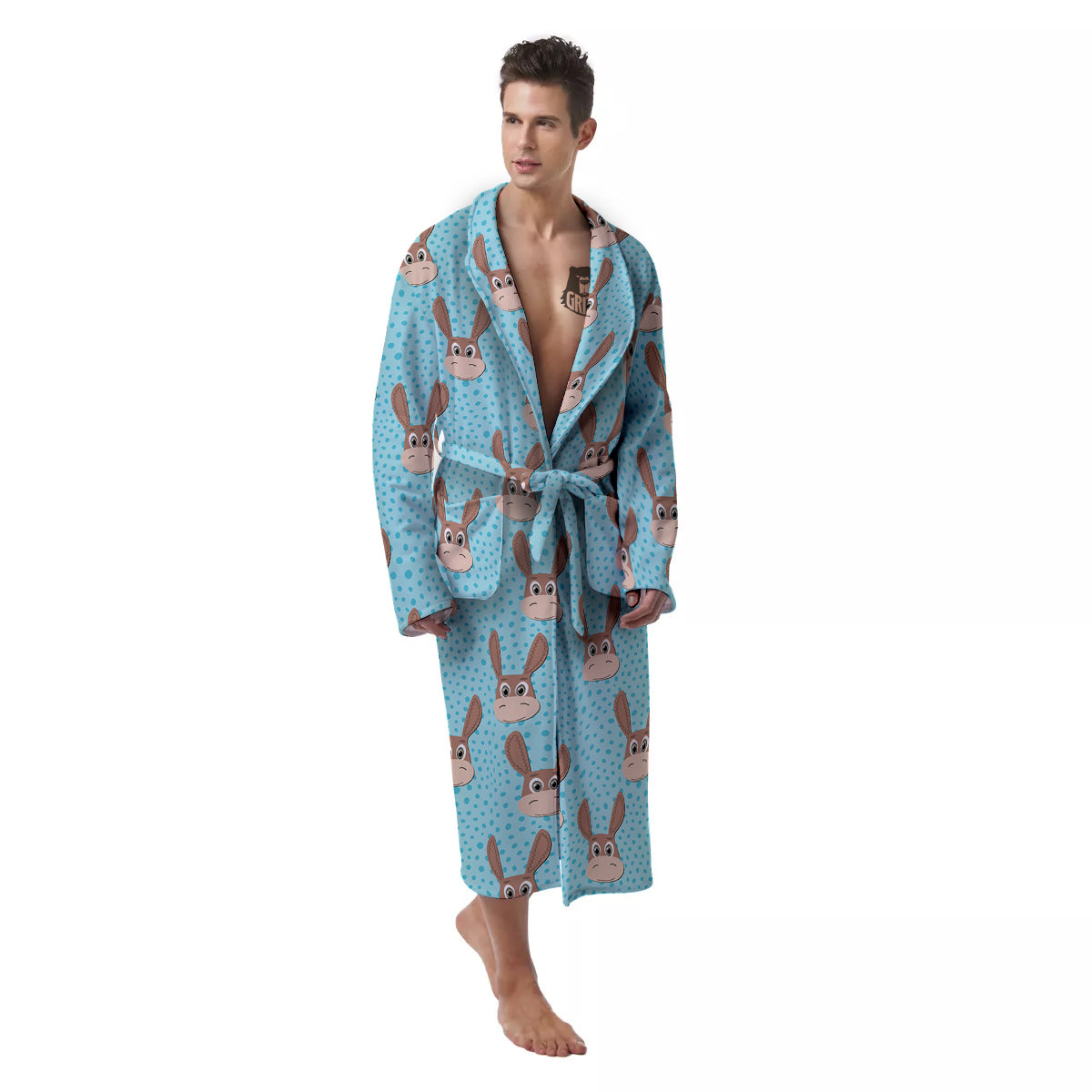 Donkey Cute Cartoon Print Pattern Men's Robe-grizzshop