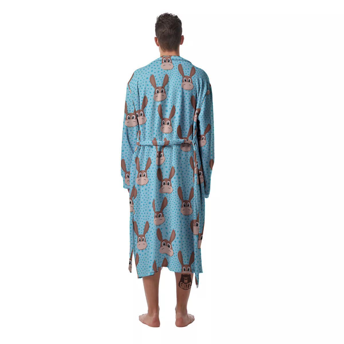 Donkey Cute Cartoon Print Pattern Men's Robe-grizzshop