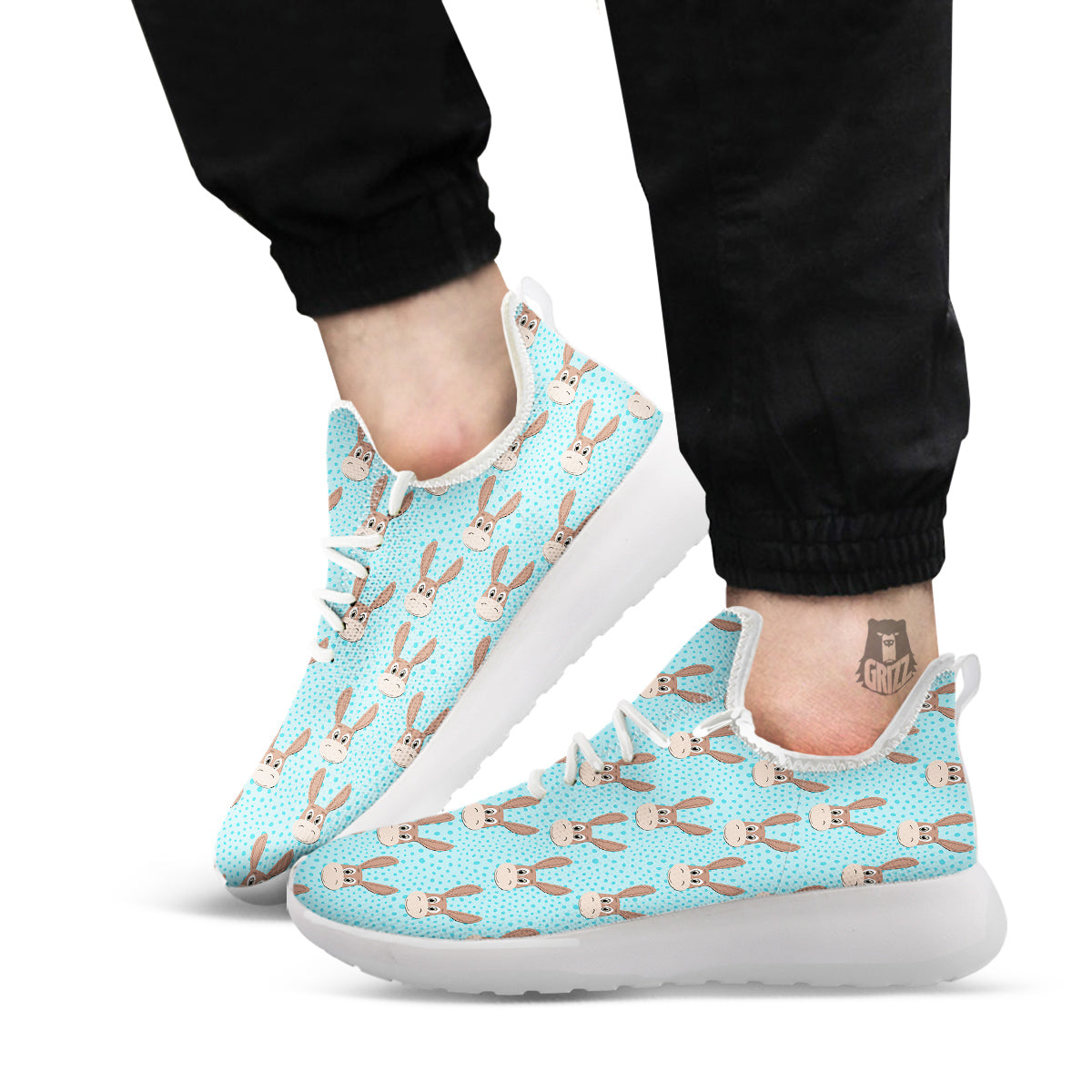 Donkey Cute Cartoon Print Pattern White Athletic Shoes-grizzshop