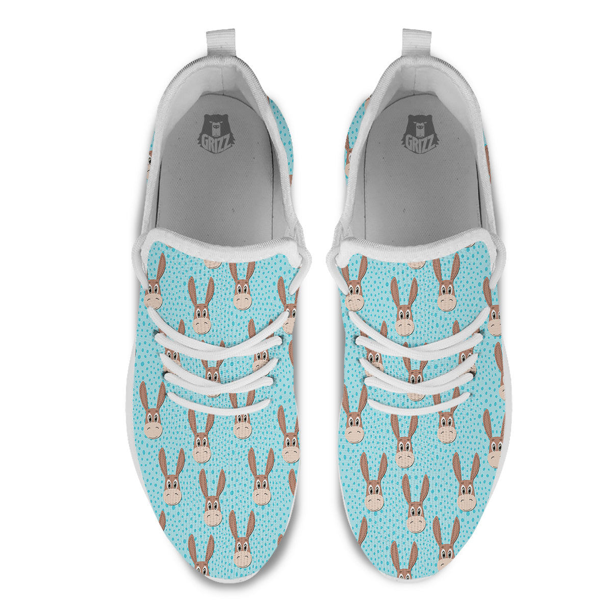 Donkey Cute Cartoon Print Pattern White Athletic Shoes-grizzshop