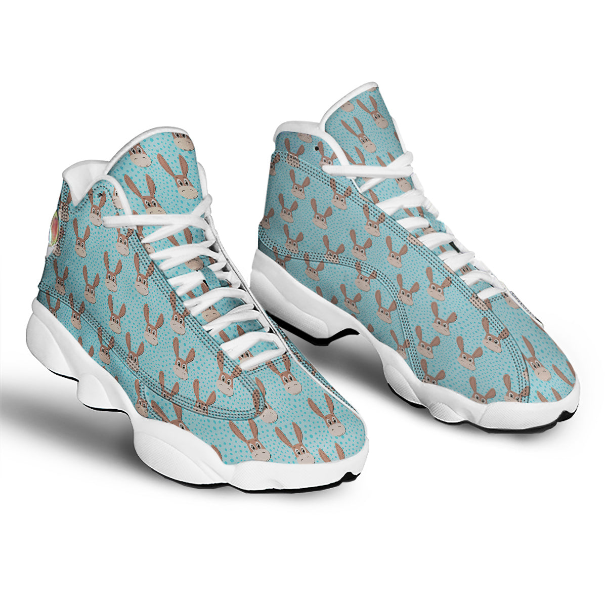 Donkey Cute Cartoon Print Pattern White Basketball Shoes-grizzshop