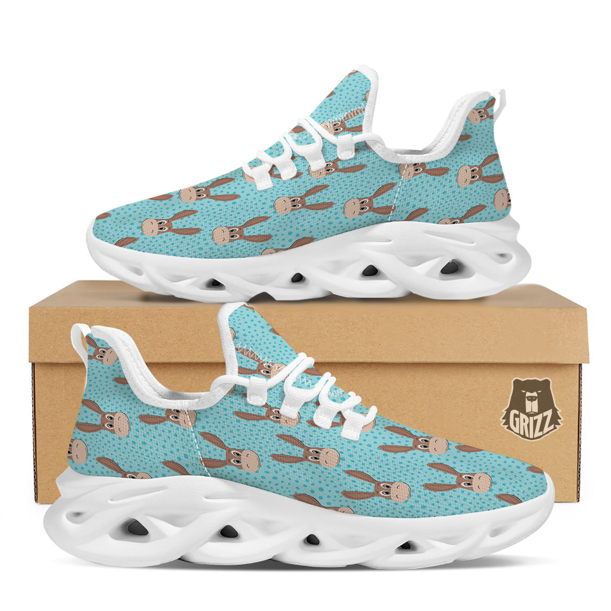 Donkey Cute Cartoon Print Pattern White Running Shoes-grizzshop