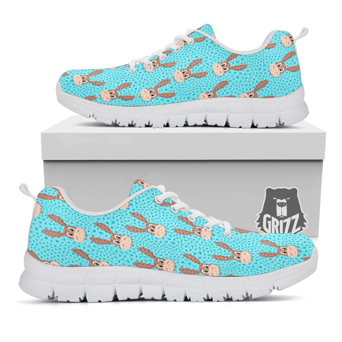 Donkey Cute Cartoon Print Pattern White Sneaker-grizzshop