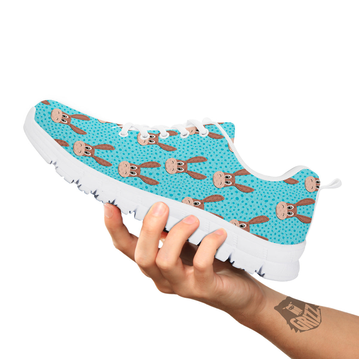 Donkey Cute Cartoon Print Pattern White Sneaker-grizzshop