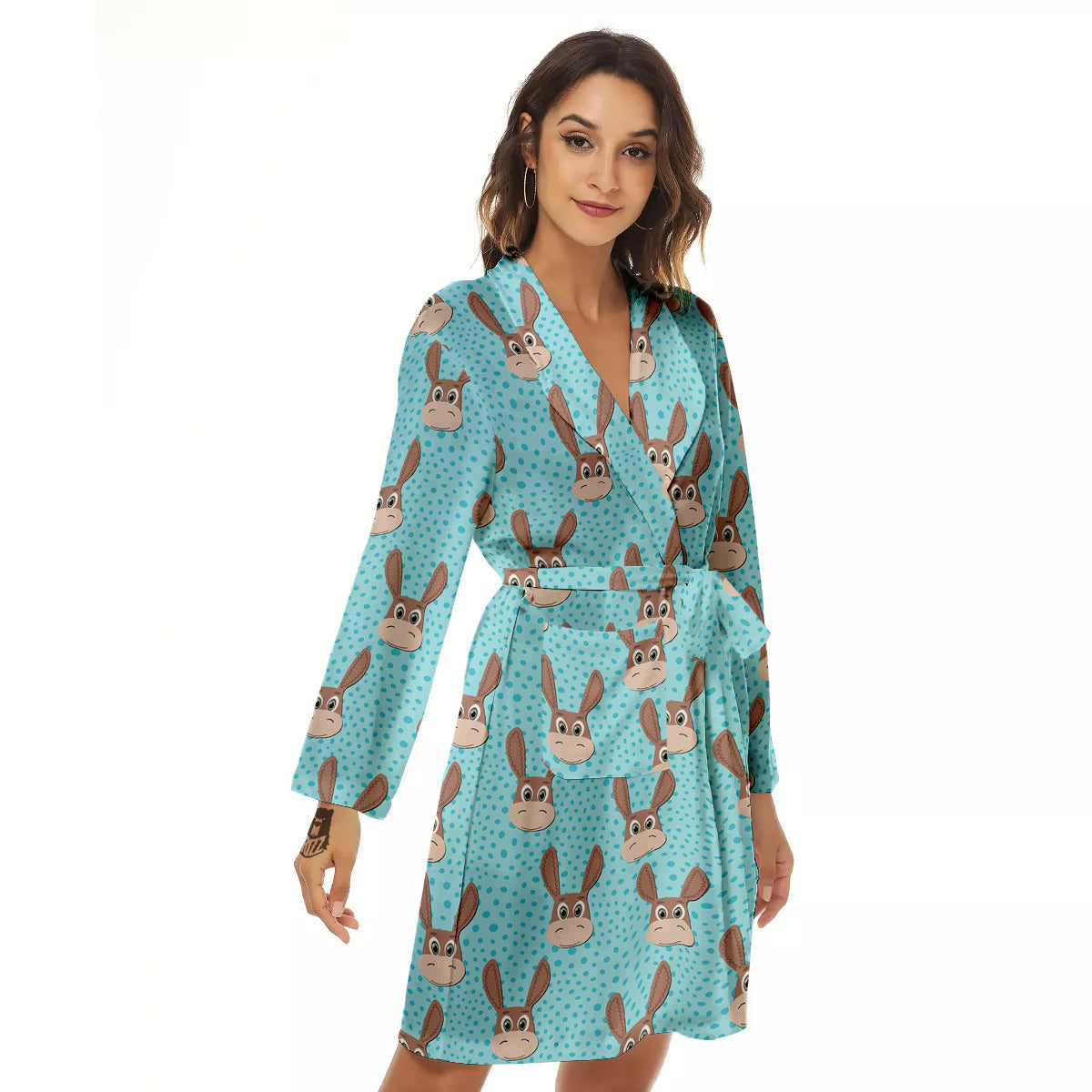Donkey Cute Cartoon Print Pattern Women's Robe-grizzshop