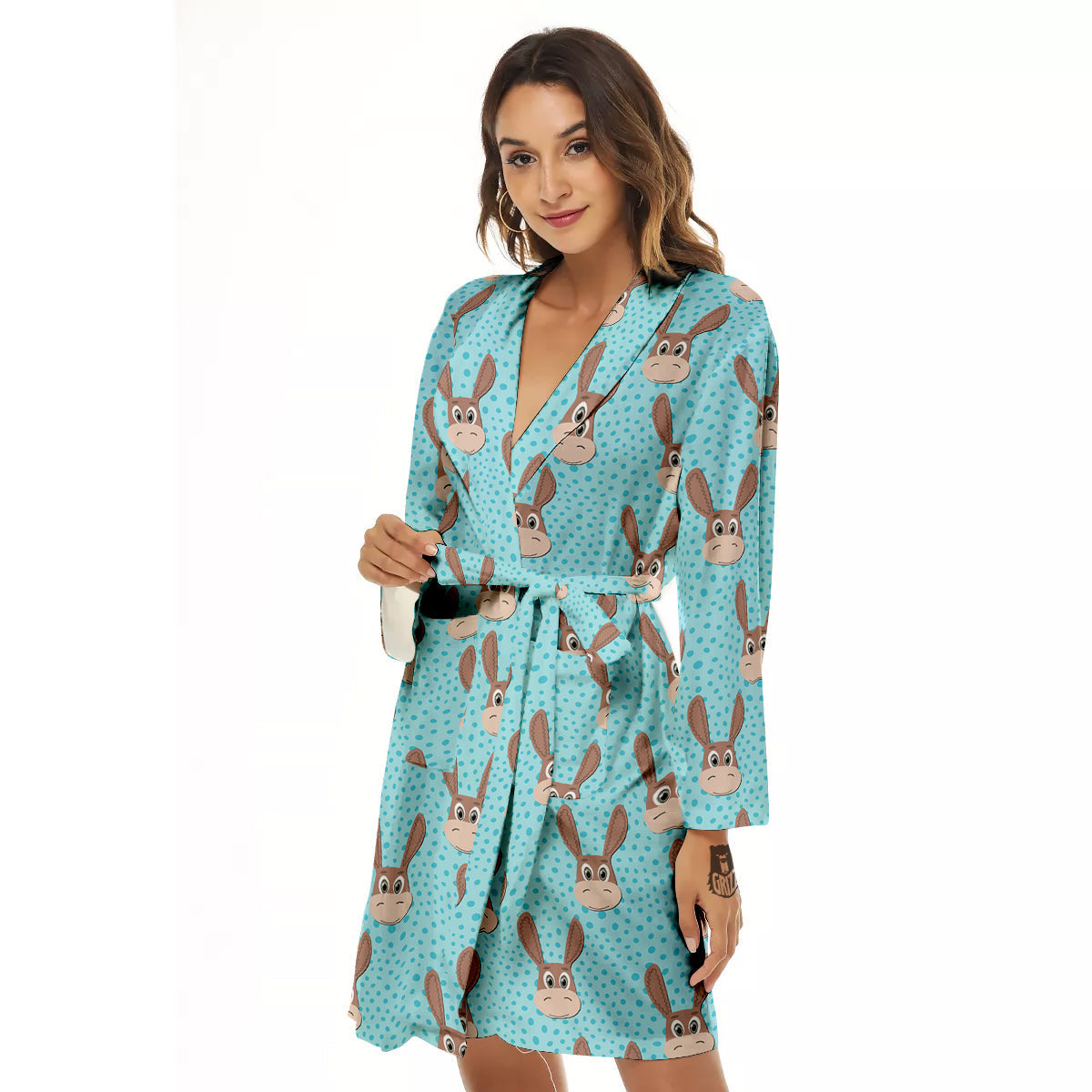 Donkey Cute Cartoon Print Pattern Women's Robe-grizzshop