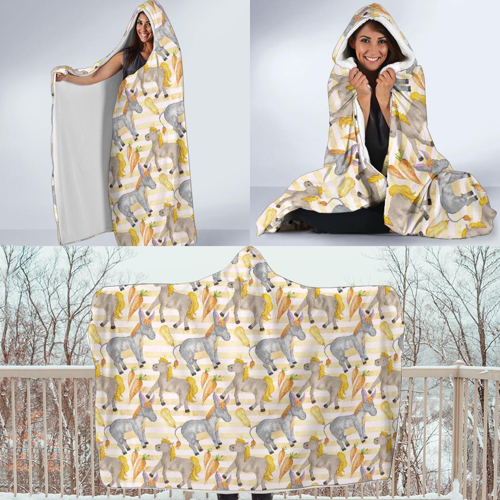 Donkey Pattern Print Hooded Blanket-grizzshop