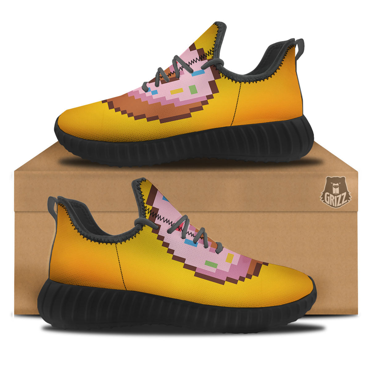 Donut 8-Bit Pixel Print Black Walking Shoes-grizzshop