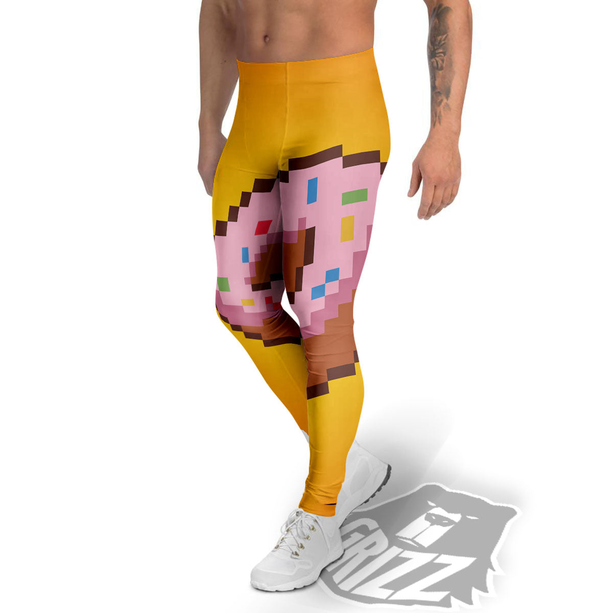 Donut 8-Bit Pixel Print Men's Leggings-grizzshop