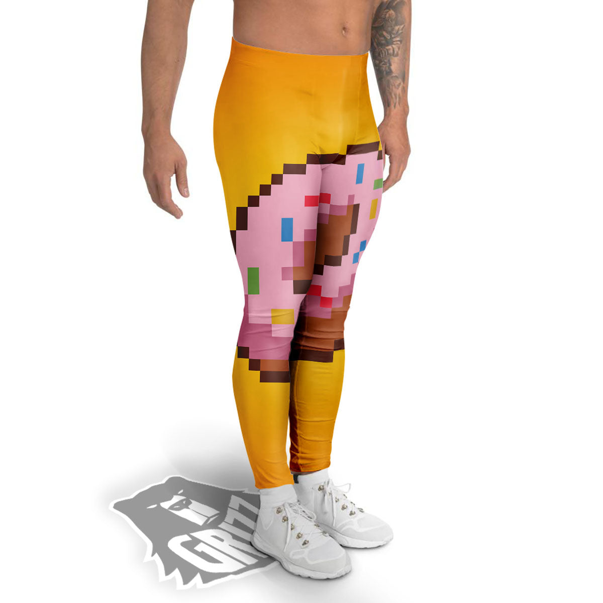 Donut 8-Bit Pixel Print Men's Leggings-grizzshop
