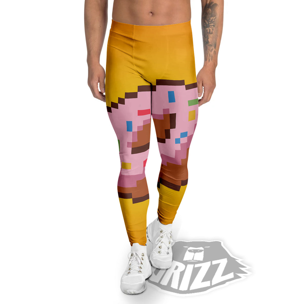 Donut 8-Bit Pixel Print Men's Leggings-grizzshop