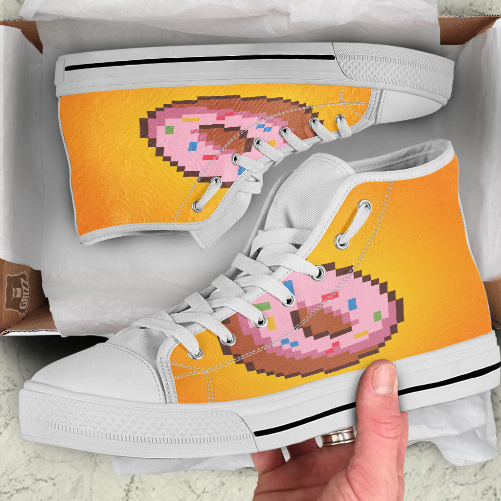 Donut 8-Bit Pixel Print White High Top Shoes-grizzshop