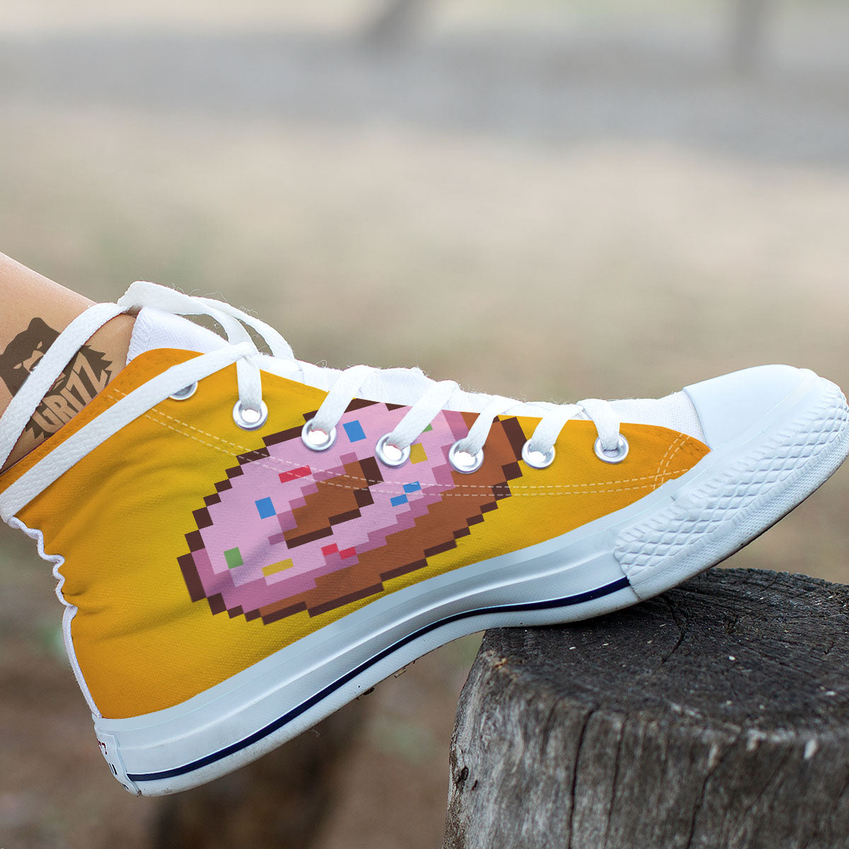 Donut 8-Bit Pixel Print White High Top Shoes-grizzshop