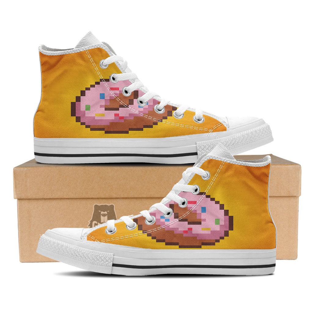 Donut 8-Bit Pixel Print White High Top Shoes-grizzshop