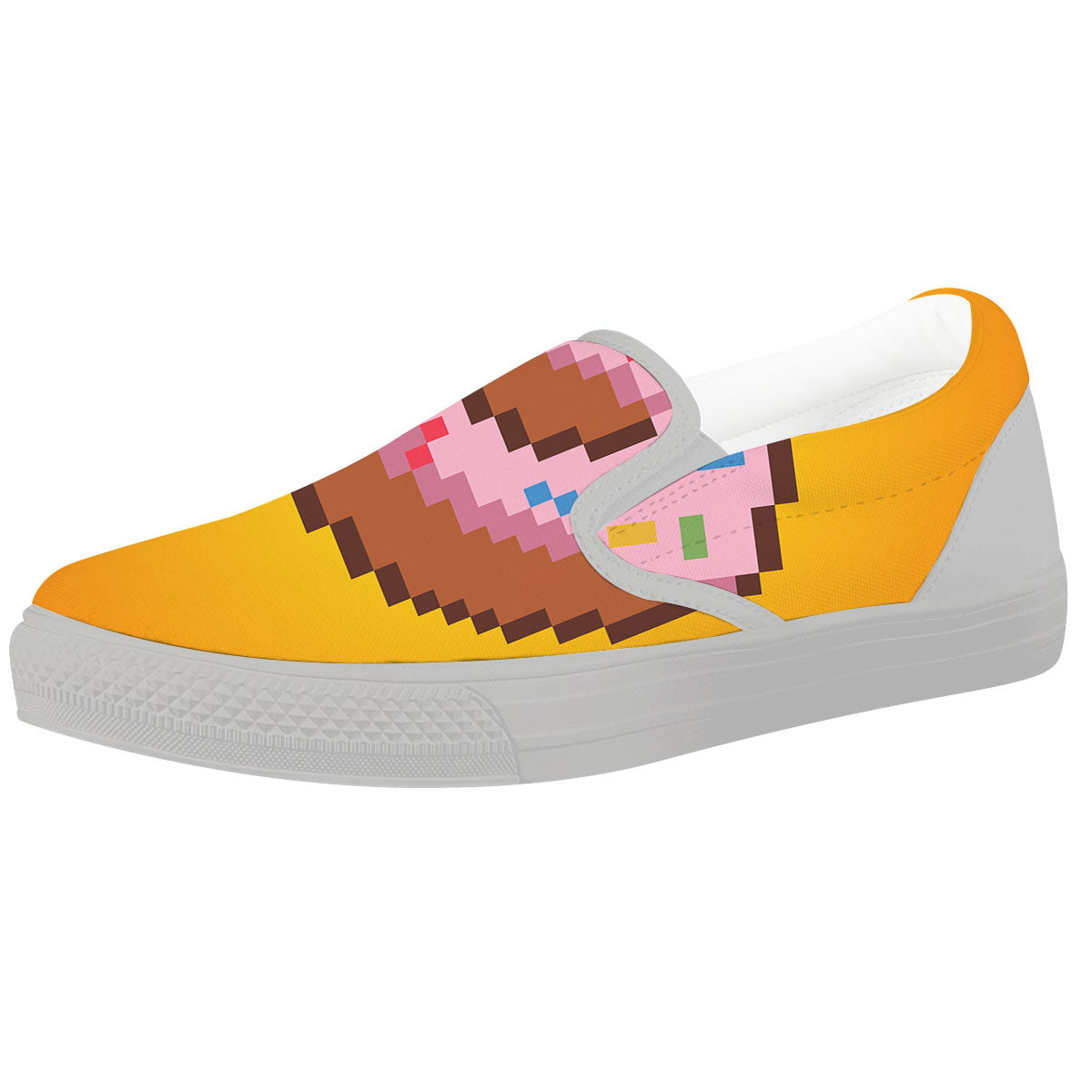 Donut 8-Bit Pixel Print White Slip On Shoes-grizzshop