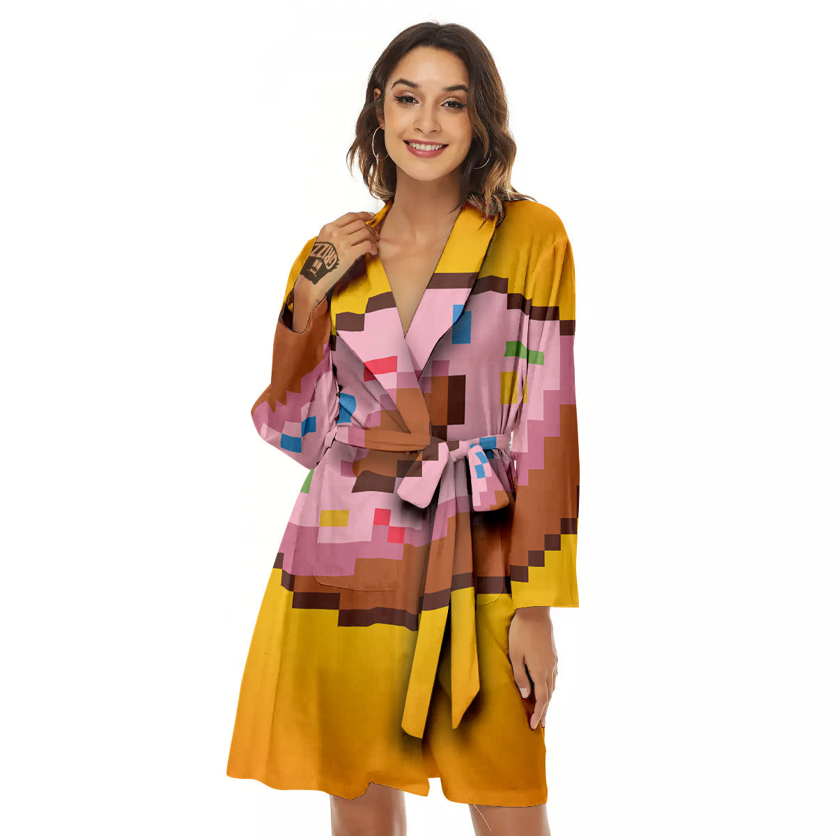 Donut 8-Bit Pixel Print Women's Robe-grizzshop