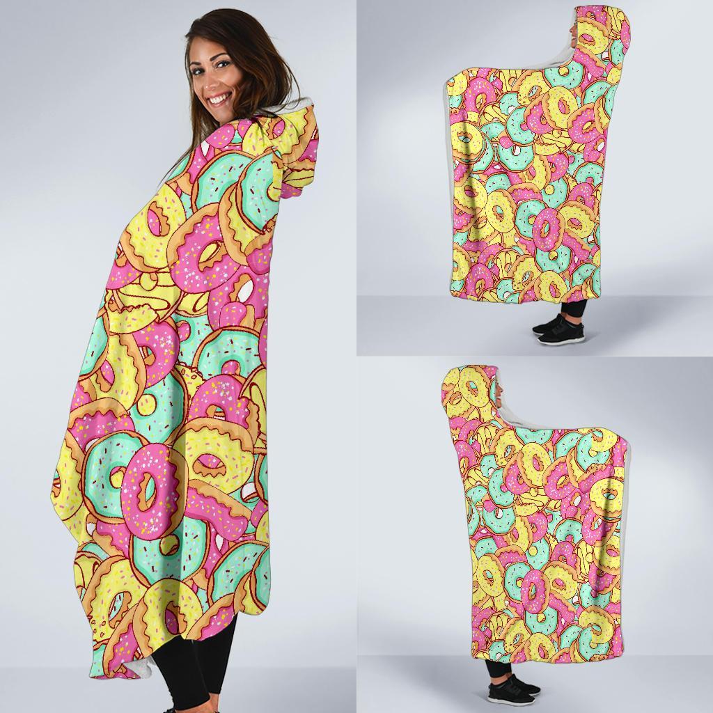 Donut Colorful Pattern Print Hooded Blanket-grizzshop