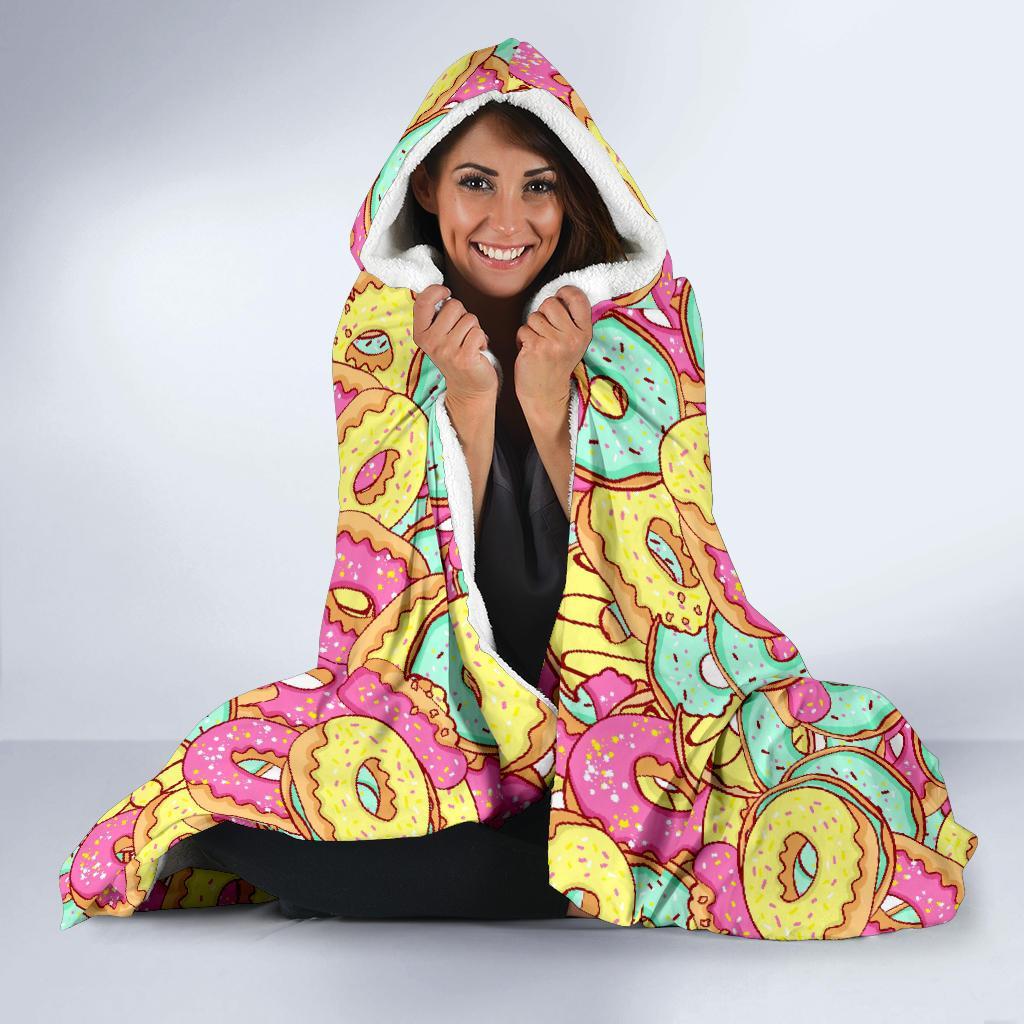 Donut Colorful Pattern Print Hooded Blanket-grizzshop