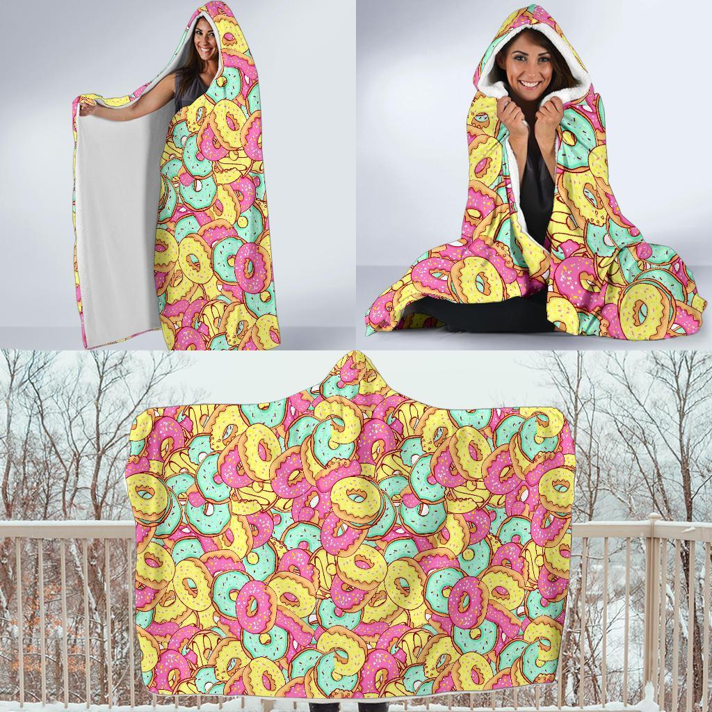 Donut Colorful Pattern Print Hooded Blanket-grizzshop