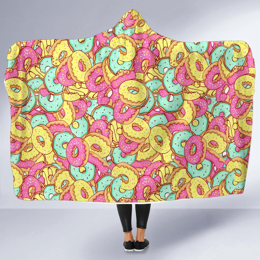 Donut Colorful Pattern Print Hooded Blanket-grizzshop