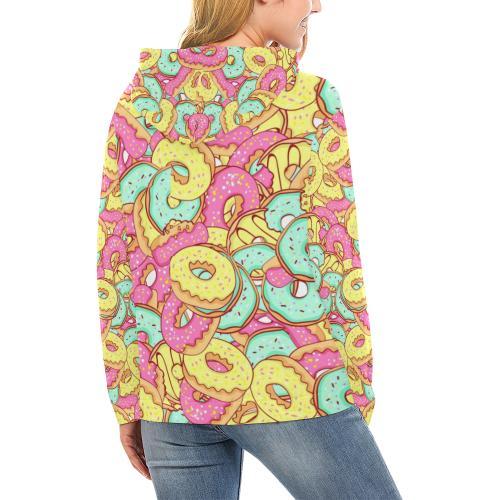 Donut Colorful Pattern Print Women Pullover Hoodie-grizzshop