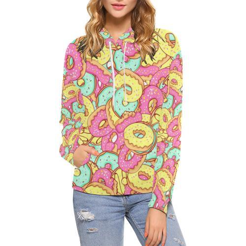 Donut Colorful Pattern Print Women Pullover Hoodie-grizzshop