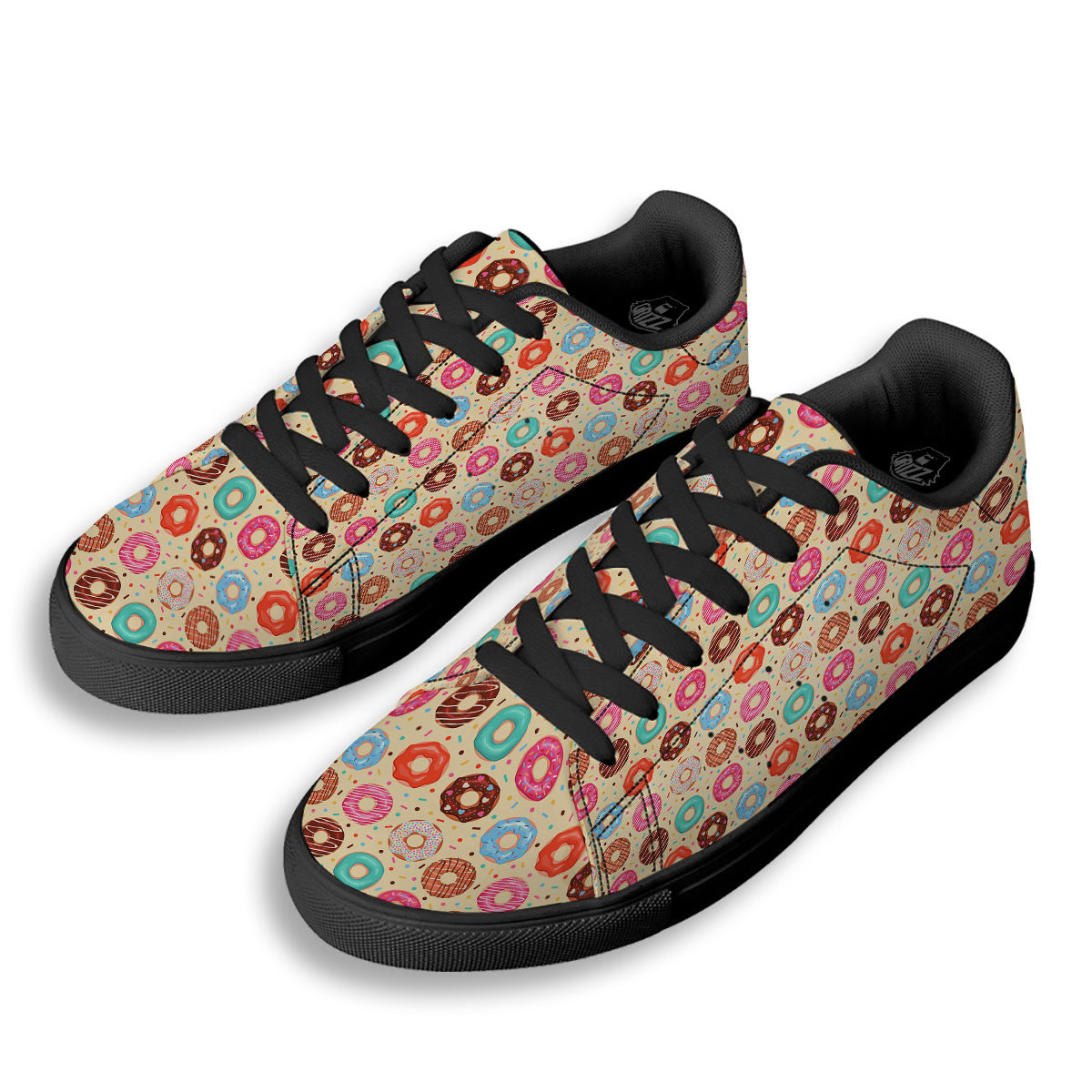 Donut Colorful Print Pattern Black Low Top Sneakers-grizzshop