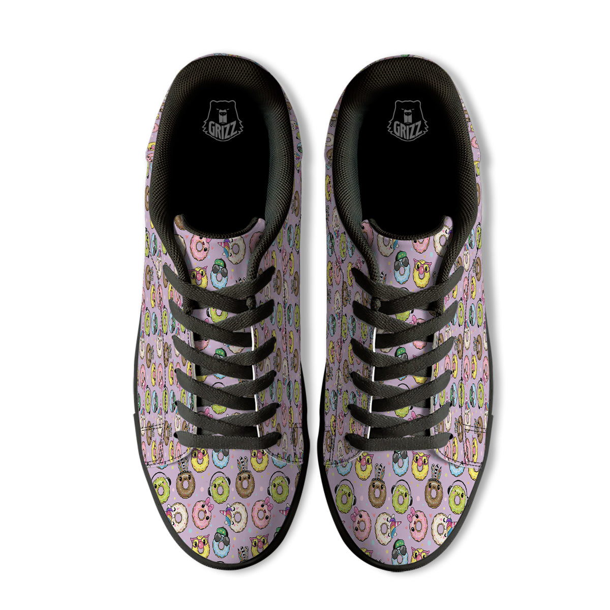 Donut Cute Print Pattern Black Low Top Sneakers-grizzshop