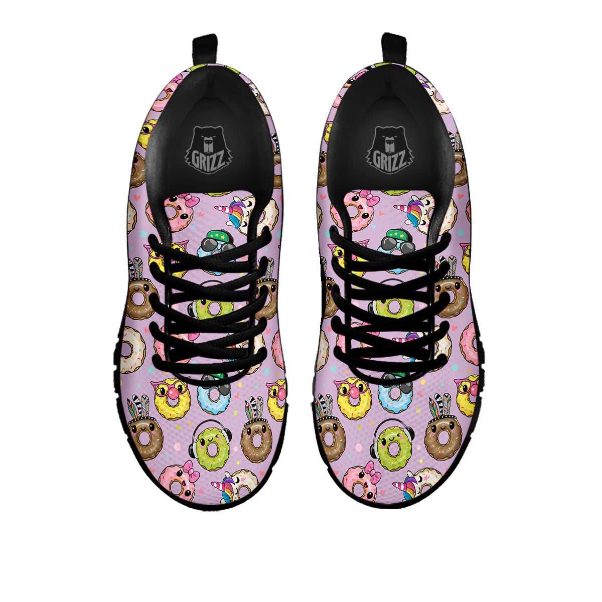 Donut Cute Print Pattern Black Sneaker-grizzshop